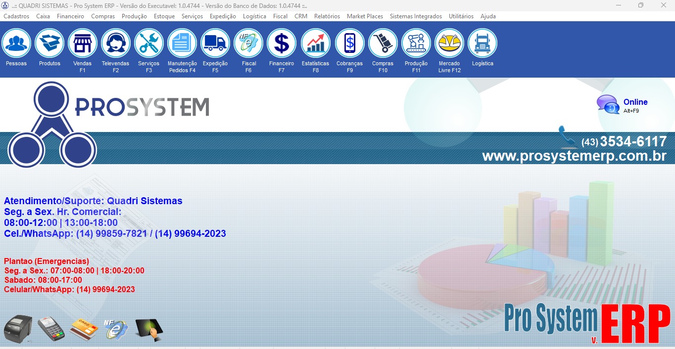 Página inicial do Pro System ERP na versão Desktop