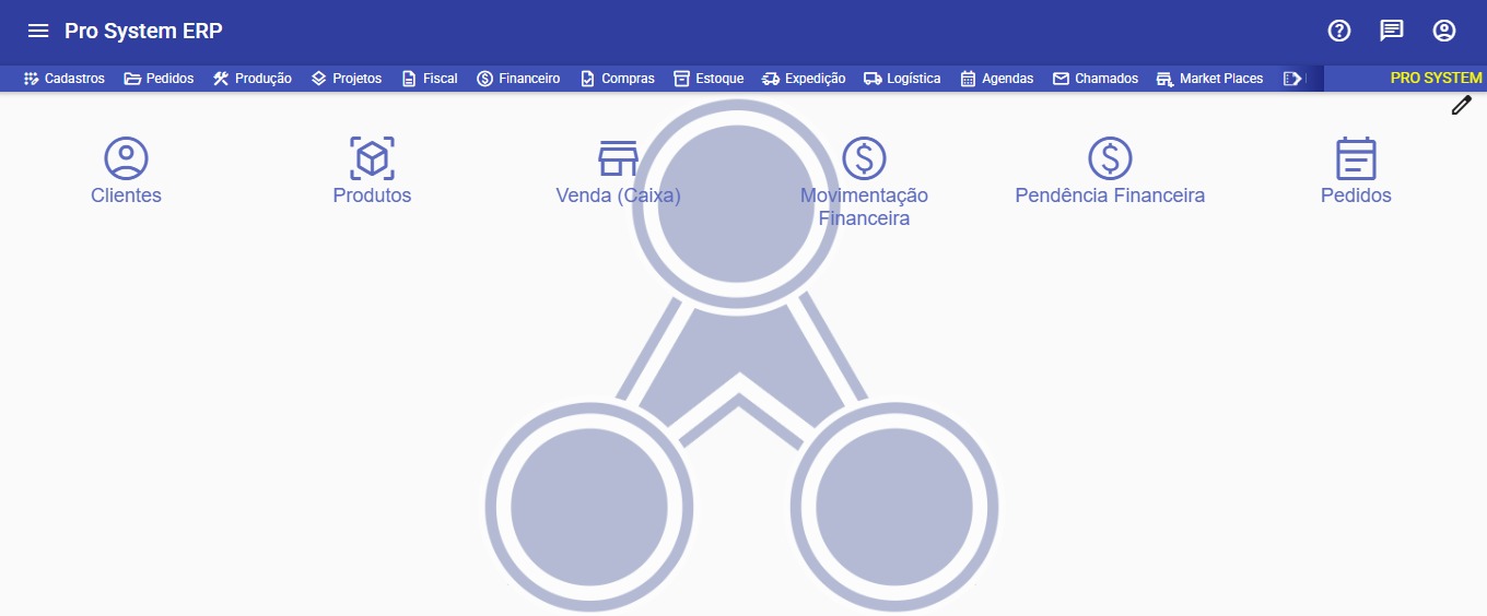 Página inicial do Pro System ERP na versão Cloud
