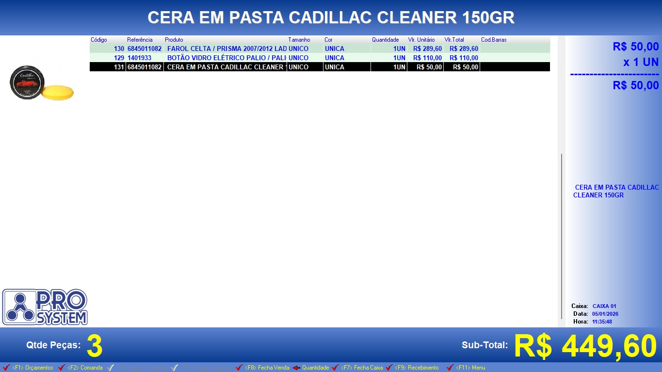Tela de venda do Pro System ERP na versão Desktop