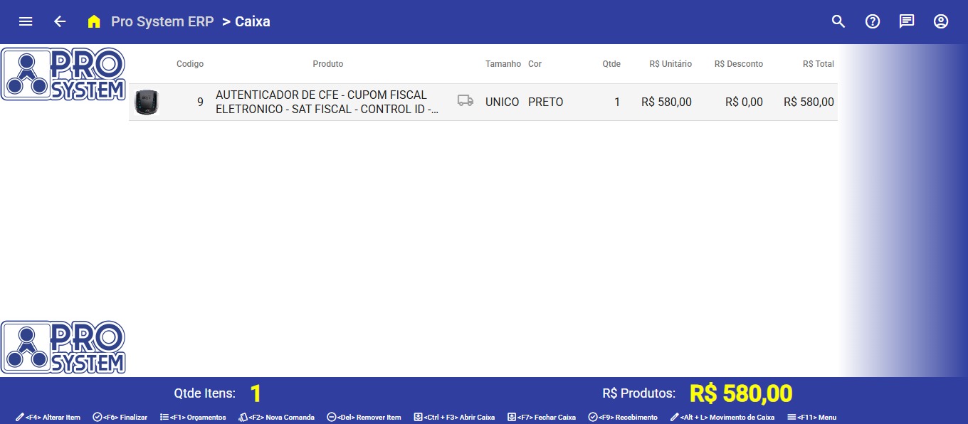 Tela de venda do Pro System ERP na versão Cloud